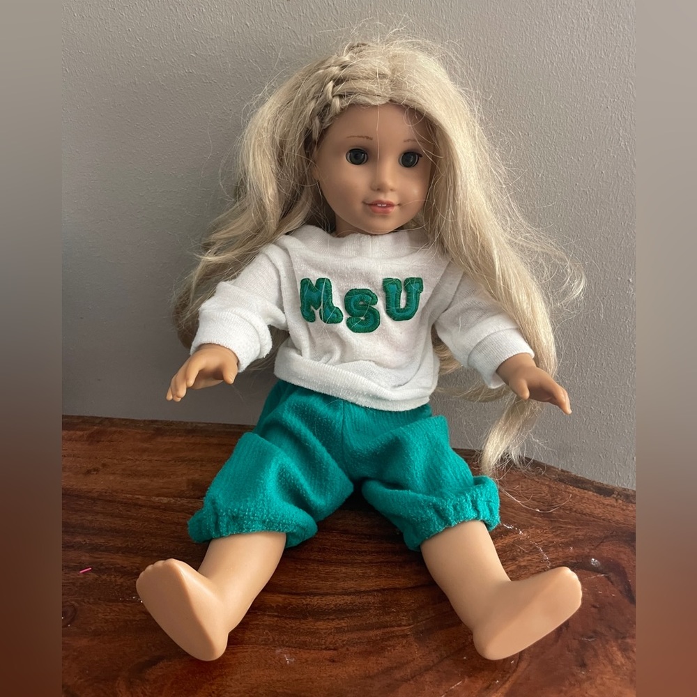 American Girl Doll size Michigan State University outfit. Handmade.